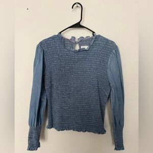 Veronica Beard Idony Smoked Chambray Top Long Sleeve Blue Size 6